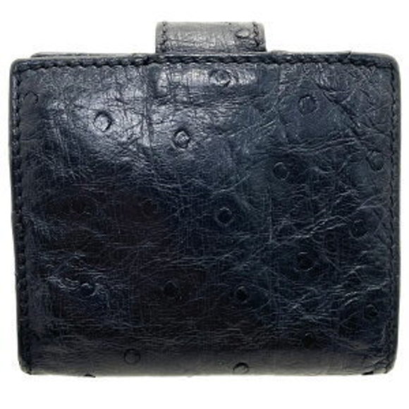 Gucci Wallet Logo Bifold Ostrich Leather Black Mini - Picture 2 of 8
